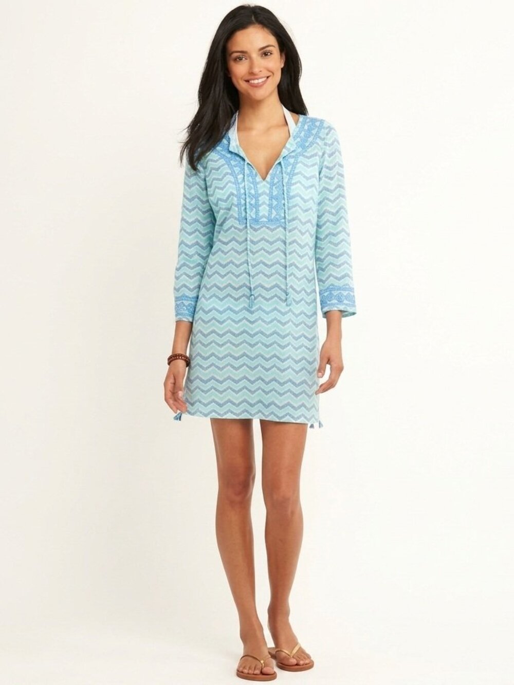Vineyard Vines Green Blue Whale Tail Chevron Beach Cover Up Dress - XXS